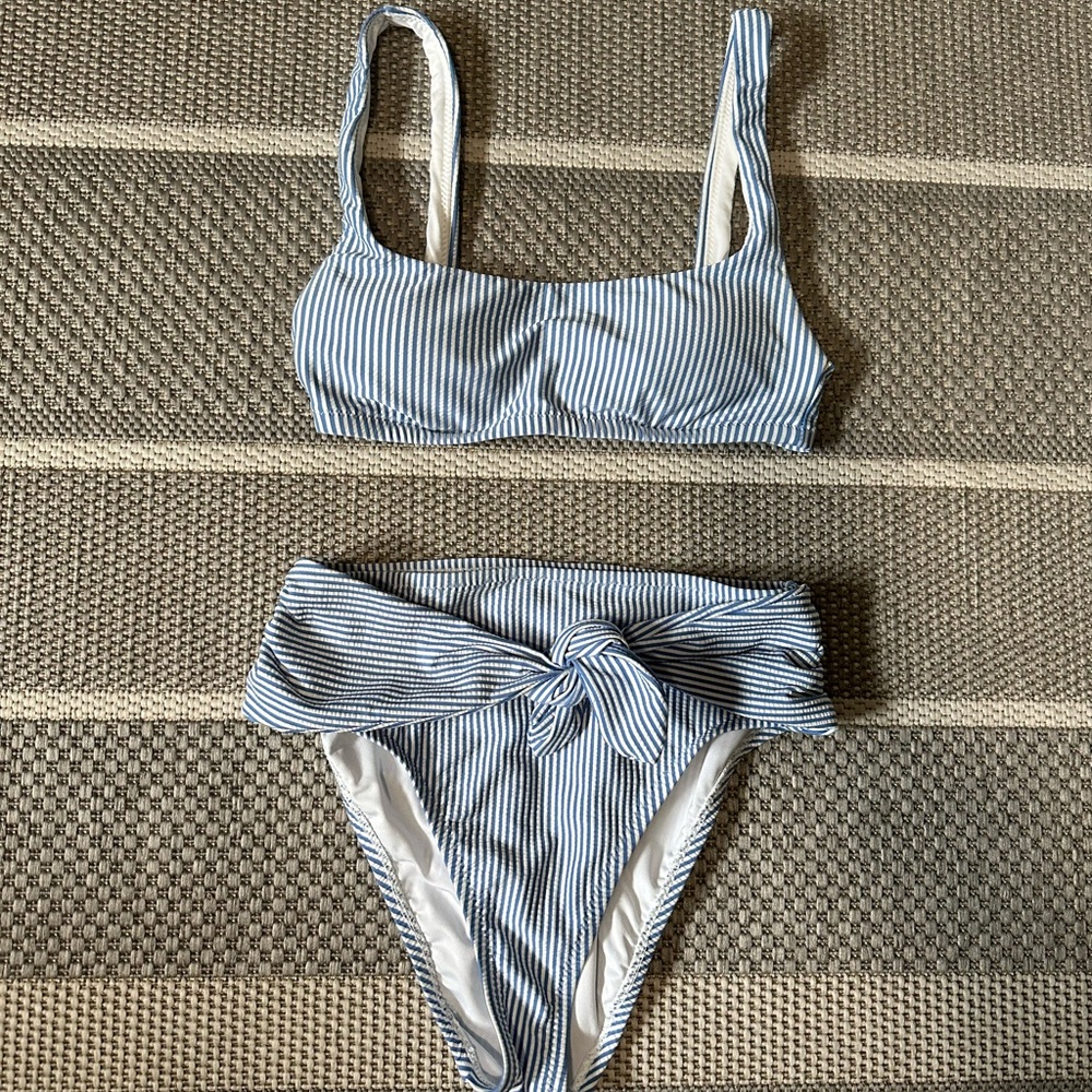 J. Crew Blue and White striped bikini XS